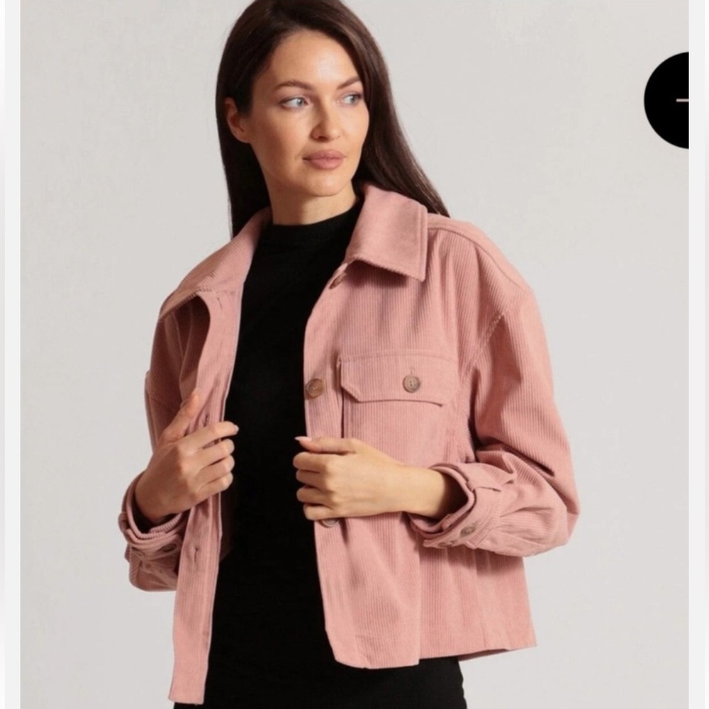 Avec‎ Les Filles Relaxed Corduroy Cropped Shacket Size Large Pink NWT
